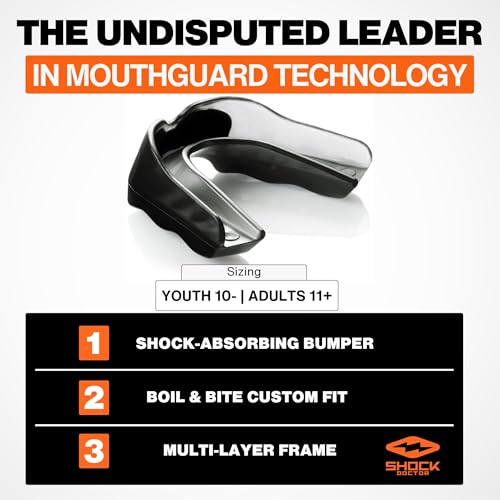Shock Doctor Mouth Guard, Custom Fit Football Mouth Guard, Moldable Mouth Guard Boxing, Lacrosse, Hockey, MMA, Football & More, Mouthpiece, Mouthguard Sports, Adult - Strapless - size: Adult - STRAPLESS