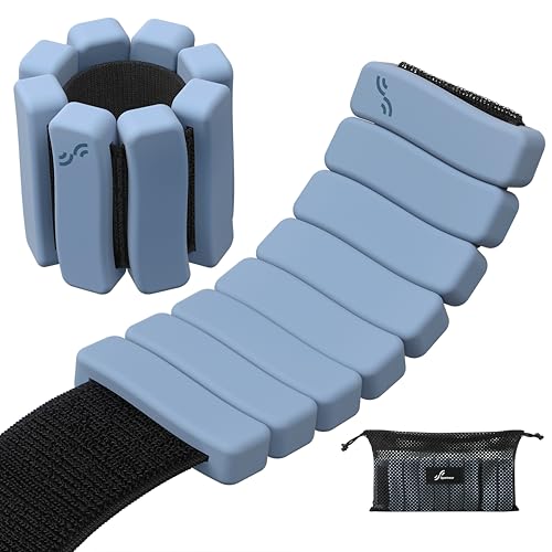 Sportneer Wrist & Ankle Weights for Women & Men Set of 2 (1LB/2LB Each) - Soft Silicone Arm & Leg Weights for Pilates, Yoga, Walking, Barre, Home Workout, Water Aerobics - color: Misty Blue, size: 4 Lb Pair (2 Lb Each)