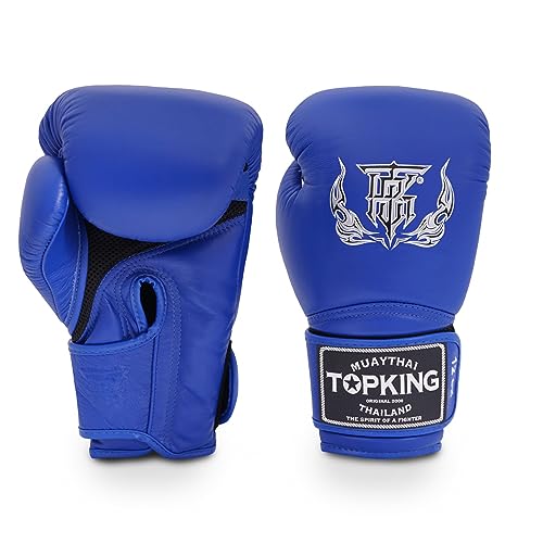 Top King Super Air Breathable Leather Gloves Muay Thai Boxing Gloves for Training or Sparring - 8oz, 10oz, 12oz, 14oz, 16oz - color: Blue, size: 16oz