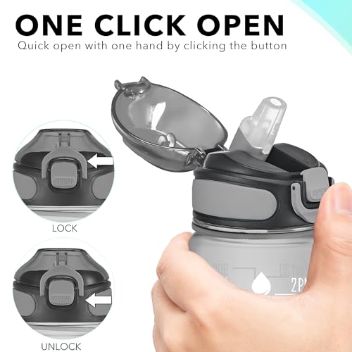 Enerbone 32 oz Water Bottle with Times to Drink and Straw, Motivational Drinking Water Bottles with Carrying Strap, Leakproof BPA & Toxic Free, Ensure You Drink Enough Water for Fitness Gym Outdoor - color: Obsidian