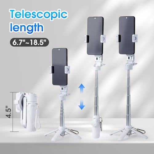 Magnetic Tripod for Phone,2 in 1 for Magsafe Stand＆ Clip Portable Pocket Size Selfie Stick for Android/iPhone,Phone Holder with Wireless Rechargeable Remote Control for Photography, Live Streaming - color: Light