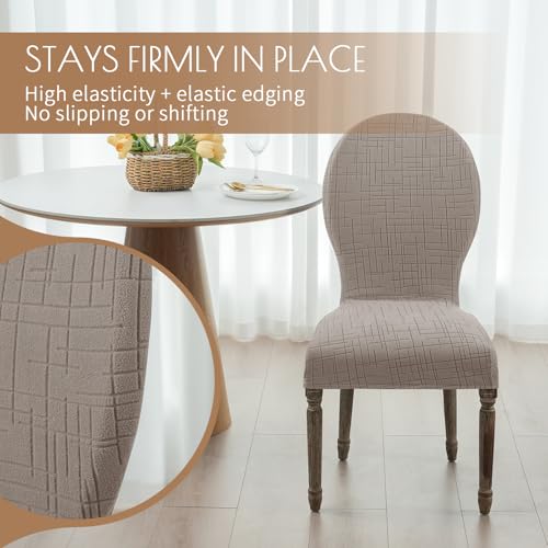 Round Back Dining Chair Cover Set 2/4/6, Curved Back Chair Covers Stretch Armless Dining Chair Slipcovers Mid Century Modern Chair Seat Protector for Kitchen, Home and Banquet (Khaki, Set of 2) - color: 2-khaki, size: Set of 2