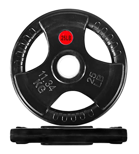 Signature Fitness Olympic 2-Inch Cast Iron Plate Weight Plate for Strength Training and Weightlifting, Multiple Sizes - color: 25LB Pair, style: Style #4