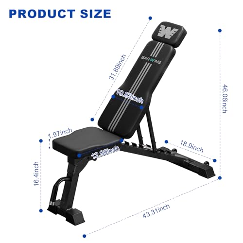 BARWING Adjustable Weight Bench Workout Bench, 1000/1300 LBS Heavy Duty Incline Decline Bench for Home Gym, Easy Assembly Foldable Training Lifting Bench - color: black