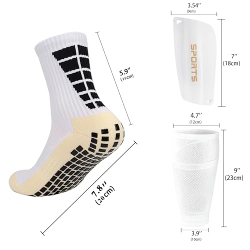 Soccer Socks with Shin Guard for Men, 1 Pairs Mens Grip Soccer Socks and 1 Pairs Shin Sleeves with Shin Guards, Footaball Equipment Shin Sleeves with Pads for Adults - color: A White