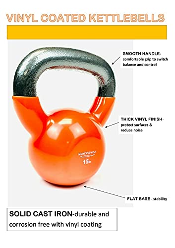 Vinyl Coated Cast Iron Kettlebell Weight - color: 15 LB+15 LB - Orange