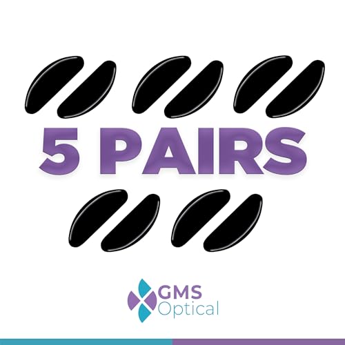GMS Optical Adhesive Silicone Nose Pads for Glasses |1.3mm Ultra-Thin, 18mm Large | Non Slip Glasses Grips for, Sunglasses and Eyewear w/Super Sticky Backing, Eyeglass Accessories (5 Pairs, Black) - color: Black - 5 Pair