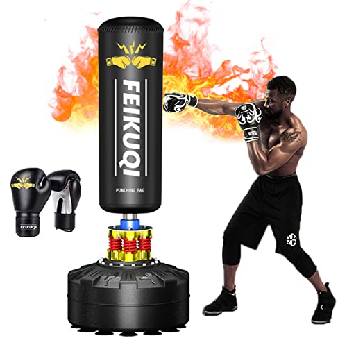 Standing Punching Bag for Adults, Feikuqi 205lbs Heavy Bag for Boxing, Shock Absorber, Suction Cup Base, Stand Up Punching Bag Adult, Standing Kickboxing Bag for Home Office Gym - color: With Gloves