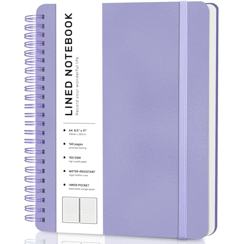 Lined Spiral Journal Notebook with 160 Pages, 8.5×11in, A4 Spiral Notebook, Journaling Notebooks for Work, School, Women, Men, College Ruled Spiral Notebook, Hardcover Leather Journals, Purple - color: Purple, size: A4