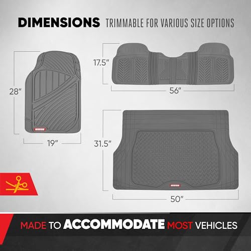 Motor Trend FlexTough Performance All Weather Rubber Car Floor Mats with Cargo Liner – Full Set Front & Rear Odorless Floor Mats for Cars Truck SUV, BPA-Free Automotive Floor Mats (Gray) - color: Gray, size: Medium