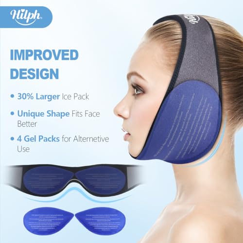 Hilph Face Ice Pack Wisdom Teeth Ice Pack Head Wrap with Washable Jaw Wrap and 4 Replacement Hot Cold Pack for Facial Oral Surgery, TMJ, Tooth Extraction, Dental Surgery, Tonsillectomy Recovery Grey - color: Grey