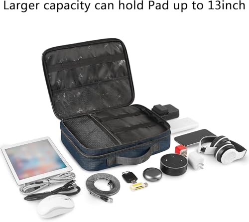 MATEIN Cord Organizer Travel for Men, Large Travel Accessories Changer Case for Cables, Cell Phone and Tablet (Up to 12.9inch), Portable Double Layers Cable Organizer Box, Navy Blue, Tech Gifts - color: Navy Blue, size: Large