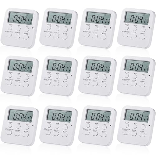 Weewooday 12 Pcs Digital Kitchen Magnetic Timer Bulk Classroom Count up Countdown Egg Timer Cute Desk Stopwatch for Back to School Teacher Kids Cooking Office(White,Cute Style) - color: White, style: Cute Style