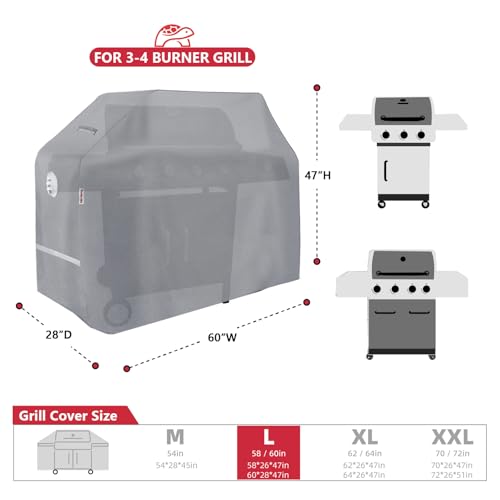 Turtle Life BBQ Grill Cover, 60 Inch Heavy Duty Waterproof 3-4 Burner Barbecue Gas Grill Covers for Weber Genesis Char-Broil Brinkmann, Gray - color: Gray, size: EVO-60in