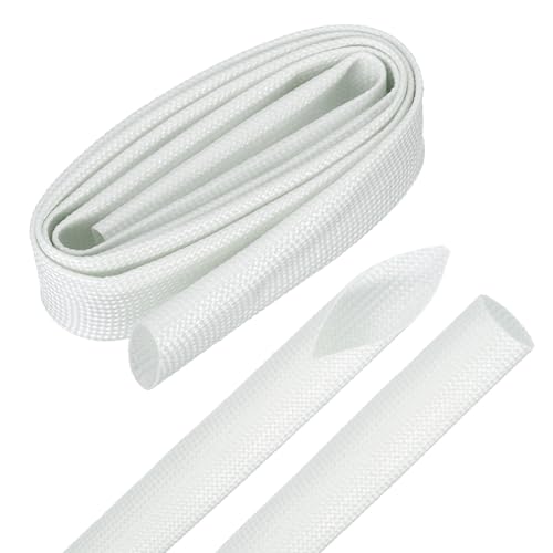MECCANIXITY 3ft Braided Cable Sleeve, 0.7" ID 200C Heat Resistant 1500V Fiberglass Wire Insulation Cord Protector Organizer Wires Management for Motor Engine Fuel Line, White - color: White, size: 3ft-18mm