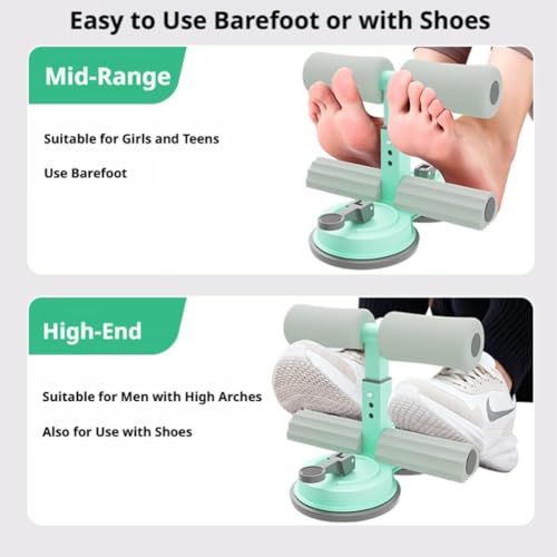 Sit Up Bar with Dual Suction Cups, 3-Level Adjustable Height Ab Workout Equipment for Home Gym, Double-Layer NBR Foam Pad for Foot Holder, Portable Core Strength Trainer for Men Women - color: Green