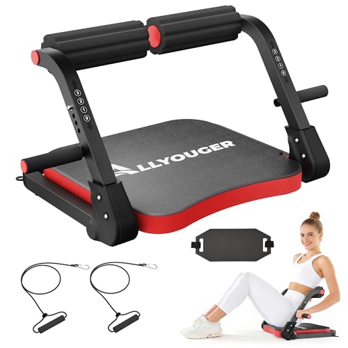 Ab Machine,Sit Up Exercise Equipment& Core Machine,Adjustable Ab Trainer with 3 Resistance Levels and Removable Auxiliary Handle,perfect for home workouts and those looking to lose weight - color: Red