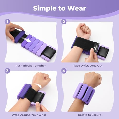 Sportneer Wrist & Ankle Weights for Women & Men Set of 2 (1LB/2LB Each) - Soft Silicone Arm & Leg Weights for Pilates, Yoga, Walking, Barre, Home Workout, Water Aerobics - color: Halo Violet, size: 4 Lb Pair (2 Lb Each)
