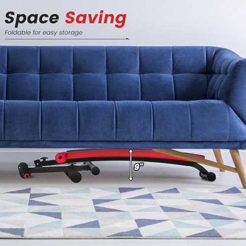GYMAX Sit up Bench, Folding Adjustable Workout Bench for Ab Exercise, Curved Incline/Decline Slant Bench, Foldable Strength Training Weight Bench, Situps Abs Workout Equipment - color: Red