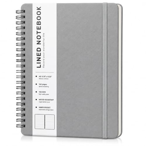 ABERLLS Lined Spiral Journal Notebook with 160 Pages, 8×5.7in, A5 Spiral Notebook, Journaling Notebooks for Work, School, Women, Men, College Ruled Spiral Notebook, Hardcover Leather Journals, Gray - color: Light Gray, size: A5