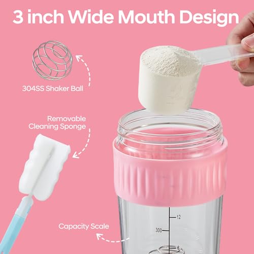 16oz Glass Shaker Bottle for Protein, Small Borosilicate Glass Protein Powder Leak-Proof Shaker Cup Mixes with 304 Blending Ball(16oz,Pink) - color: 1 Pack-Pink, size: 16oz
