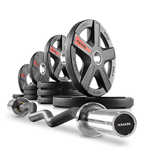 XMark EZ Curl Bar or Olympic Weight Set with EZ Curl Bar, Weight Plate Set - style: 04) BAR AND 115 LB SET
