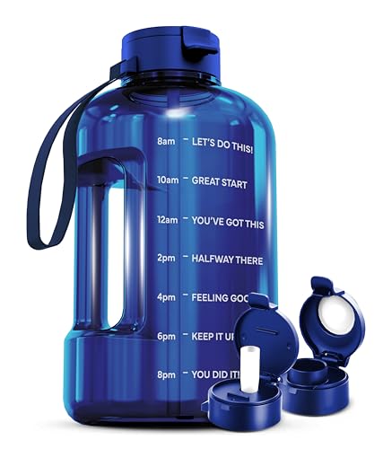 AQUAFIT 1 Gallon Water Bottle with Motivational Quotes | BPA Free 1 Gallon Water Bottle with Straw and Chug Lids - Leakproof Gym Water Bottle with Carry Handle (Blue) - color: Blue, size: 128 Ounces