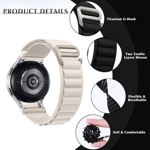 Nylon Band Compatible with Samsung Galaxy Watch 7/FE/6/5 Pro 4 3/Watch 4 6 Classic/Active/Gear S2 S3 Frontier Band, 20mm 22mm Sport Loop Strap for Galaxy Watch 47mm 43mm 45mm 40mm 44mm 42mm 46mm 41mm - color: Sport- Starlight, size: 20mm