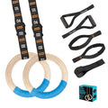 Vulken Wooden Gymnastic Rings with Adjustable Numbered Straps. 1.25'' Olympic Rings for Core Workout, Crossfit, Bodyweight Training. Home Gym Rings with 8.5ft Exercise Straps and Workout Handles.