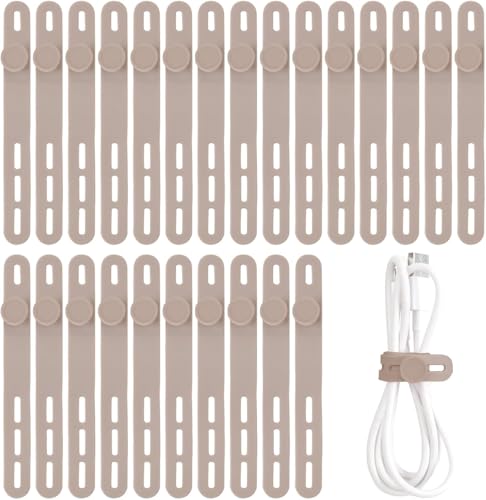Oligei 25 Pcs Silicone Cable Ties, Cable Ties Reusable, High Elasticity Cord Wraps for Electrical Cords, Cord Organizer for Earphone, Phone Charger(Khaki) - color: 25p∣khaki