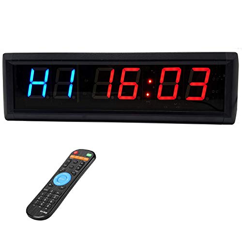 Gym Timer with Remote Countdown Garage Workout Fitness Clock Blue 1.8inch - color: Blue and Red