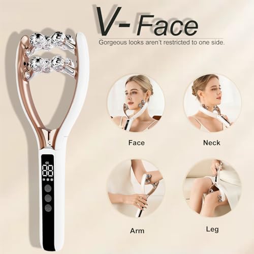 Facial Massager with 3D Roller,Lymphatic Drainage Tool for Face,Arm,Leg and Neck massage - Lymphatic Contour Face Brush Lift & Double Chin Reducer (White) - color: White