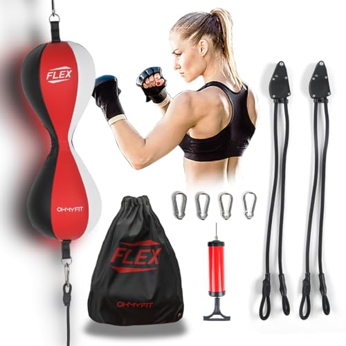 Flex Double End Punching Bag - Bungee Cords w/Special Flex Adjustable System - Durable Bladder Speed Bag - Boxing Training Equipment for Adults - Home Gym Accessories - style: Dual Ball Tricolor