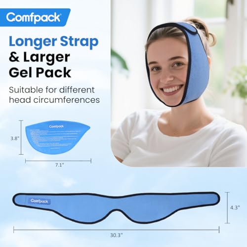 Comfpack Face Ice Pack Wrap for TMJ Relief with 4 Reusable Hot Cold Gel Packs, Wisdom Teeth Ice Pack Head Wrap for Tonsillectomy, Tooth Extraction & Teeth Removed, Oral Surgery, Cosmetic Injection - color: Blue