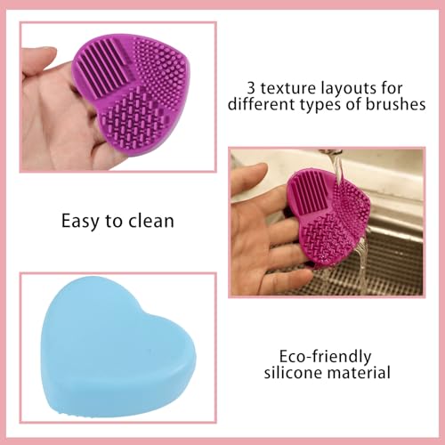 FREEBLOSS 4PCS Quilter Mat Cleaning Pad Heart Shaped Makeup Brush Cleaning Pad for Brushes, Silicone Cleaner Pads Rose Pink, Blue, Pink, Purple 3.2" x 3" x 1"