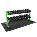 WF Athletic Supply Rubber Coated Hex Dumbbell Set, Multiple Choices Available - Dumbbells with Rack Stand and Mat, or Dumbbells Only (200/550/1200/2100/3000 LB) - color: d. 5 - 50LB w/ 2-tier GREEN Rack and Mat