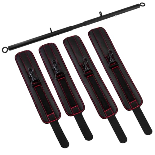 Spreader Bar Heavy Duty Stainless Steel Adjustable Bar with 4 pcs PU Cushioned Straps for Yoga, Pilates, Fitness Training, Home Gym Equipment and more. - color: Black+Black Magical Tape