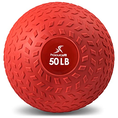 ProsourceFit Slam Medicine Balls 5, 10, 15, 20, 25, 30, 50lbs Smooth and Tread Textured Grip Dead Weight Balls for Strength and Conditioning Exercises, Cardio and Core Workouts - color: Red, size: 50 LB