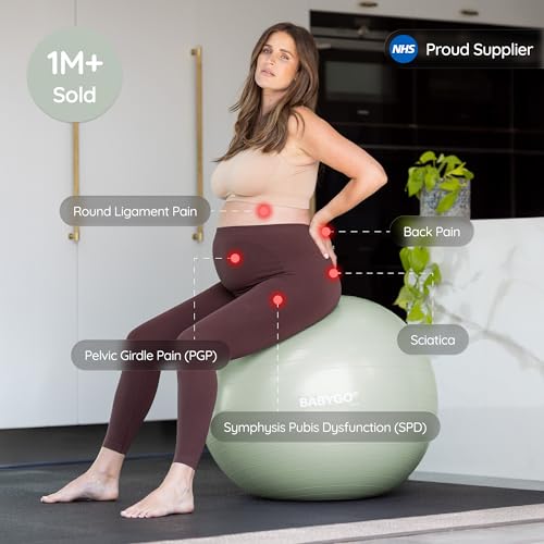 BABYGO Birthing Ball - Pregnancy Yoga Labor & Exercise Ball & Book Set Trimester Targeting, Maternity Physio, Birth & Recovery Plan Included Anti Burst Eco Friendly - color: Sage, size: 65cm - Manual