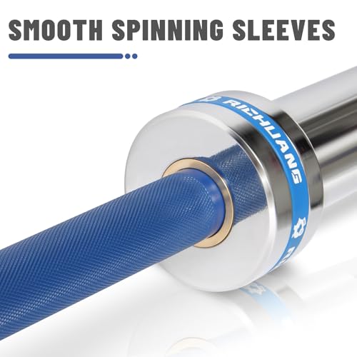 7ft Olympic Barbell 28mm 45lb – 500/700/1000LB Bar for Home Gym | Ceramic coated steel. Smooth spinning sleeves. Fits 2" plates. For snatch, clean and jerk, squats, deadlifts, bench press. - color: Silver-Blue-500LBS