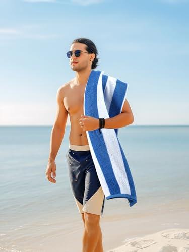 Utopia Towels Pack of 4 Cabana Beach Towels, Oversized 30 x 60 Inches Cotton Beach Towel Set, Smooth Ring Spun Texture for Pool and Swim Days, Modern Striped Design Bath Towels - color: Blue, Grey, Red, Green, size: 30 x 60 - 4 Pack