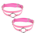 Adjustable Elastice 2 Rows Leather Leg Harness Garter Belt Punk Gothic Thigh Ring Garter - color: 2 Pcs Pink Small Ring