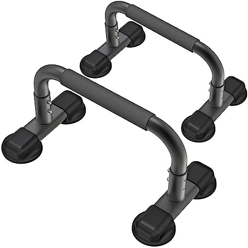 Dolibest Push Up Bar, 12'' High Parallettes Bars with Wooden Handles, Stable and Comfortable Calisthenics Equipment, Suitable for Handstand, L-Sit, Dip Bar, Strength Training for Indoor Outdoor Use - color: Black Foam Handle (20''L x 9.6''H)