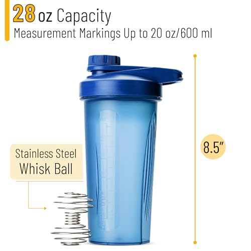 Mr. Pen- Shaker Bottles for Protein Mixes with Twist Cap, 28 oz | Blue Protein Shaker Bottle with Wire Whisk Ball, Fathers Day Gift - color: Blue