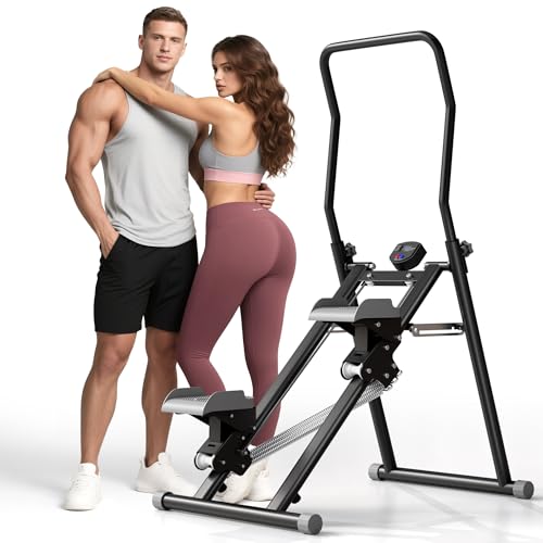 MOMODA Stair Stepper Resistance Adjustable Folding Vertical Climber Machine for Home Gym Full-Body Workout - color: Black