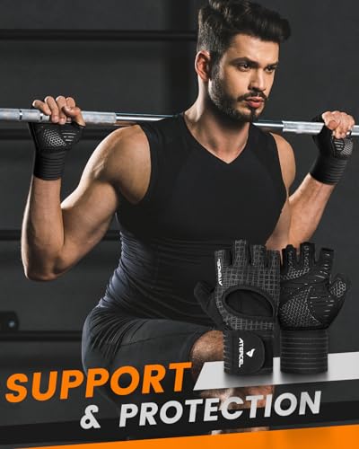 ATERCEL Gym Gloves for Men with Wrist Support, for Workout Weight Lifting | High-Elastic & Breathable | For Men & Women | Exercise & Fitness Ready - size: Medium