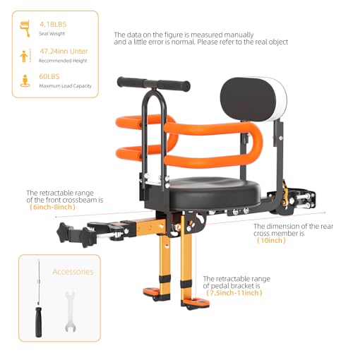 Child Bike Seat for Adult Bike,Retractable Baby Bike Seat Front Mounted for Children 2-6 Years Old - color: gold with orange