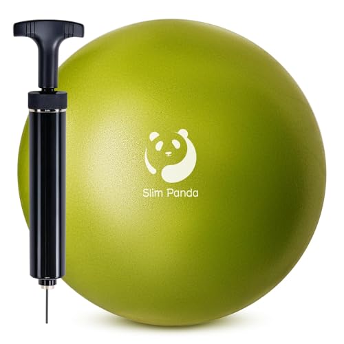 Slim Panda 9 Inch Pilates Ball - Anti-Burst Mini Yoga Ball with Needle Valve Pump - Small Exercise Core Ball for Barre, Stability & Physical Therapy - color: Olive Green