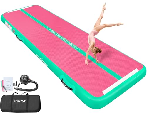 VOFiTNY All Purpose Gymnastics Mat 6.6/10/13/16/20 ft Sturdy Inflatable Tumble Track for Home/Gym - color: Pink/Green, size: 10ft*6.6ft*4inches(3m*2m*0.1m)