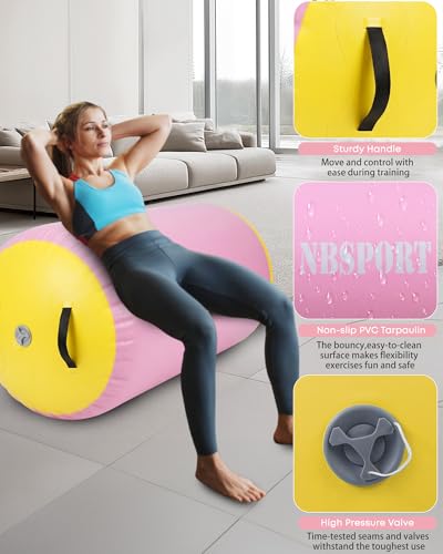 Air Barrel - Air Roller Gymnastics Barrel for Back Handspring Trainer, Air Tumble Mat with Pump for Gym Training/Yoga Balance Exercise/Cheerleading/Home and Outdoor Use - color: Purple + Yellow, size: 39.4x23.6inch